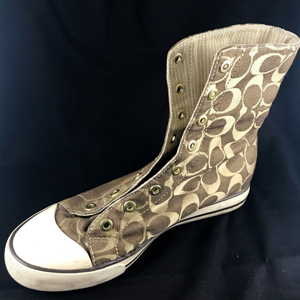 Coach high tops-no laces-size 8B tangold pinstripe